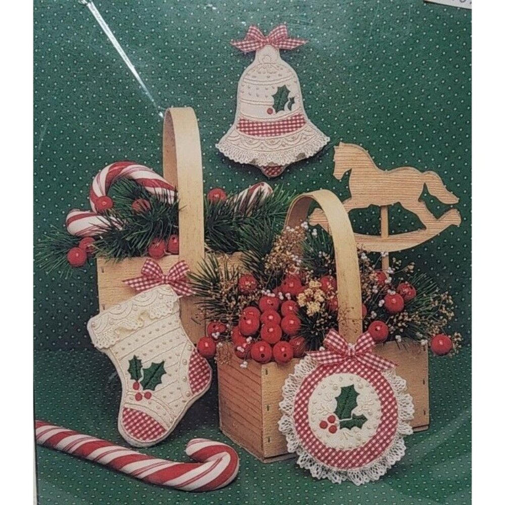 New Vintage Daydreams Embroidery Kit Christmas Ornaments Red Gingham Set of 3